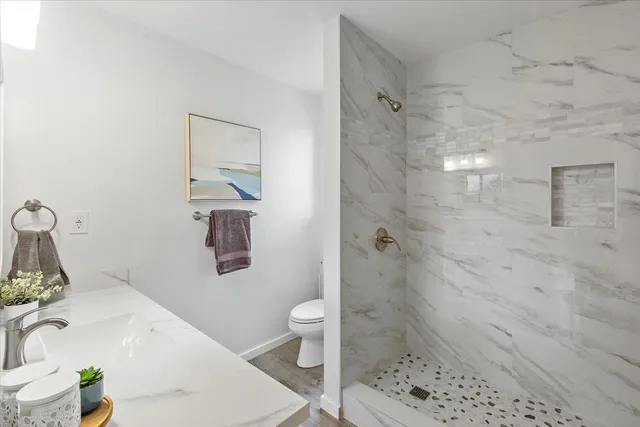 a front view of a house with a garden