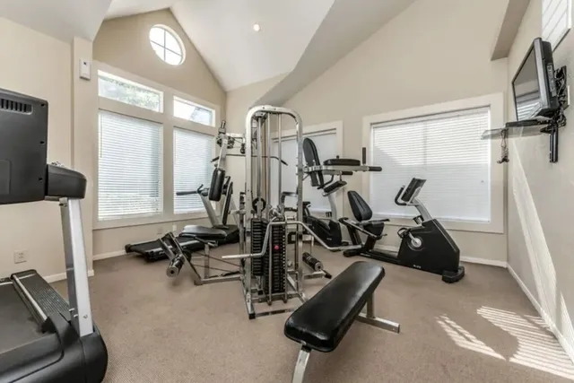 a view of a room with gym equipment
