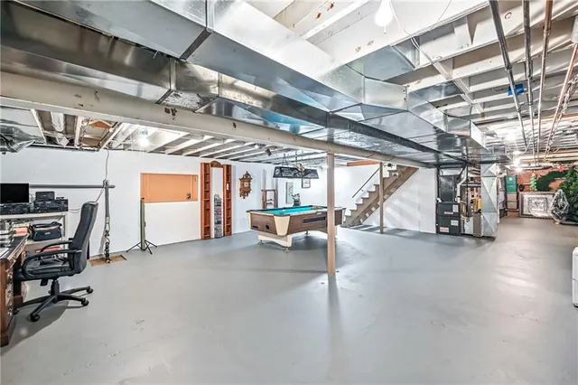 a view of a garage with furniture