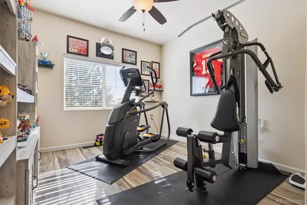 a view of a room with gym equipment