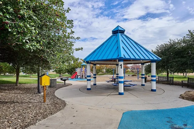 an outdoor space with seating