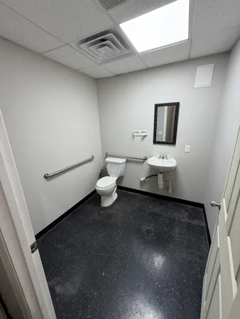 a bathroom with a toilet and a sink