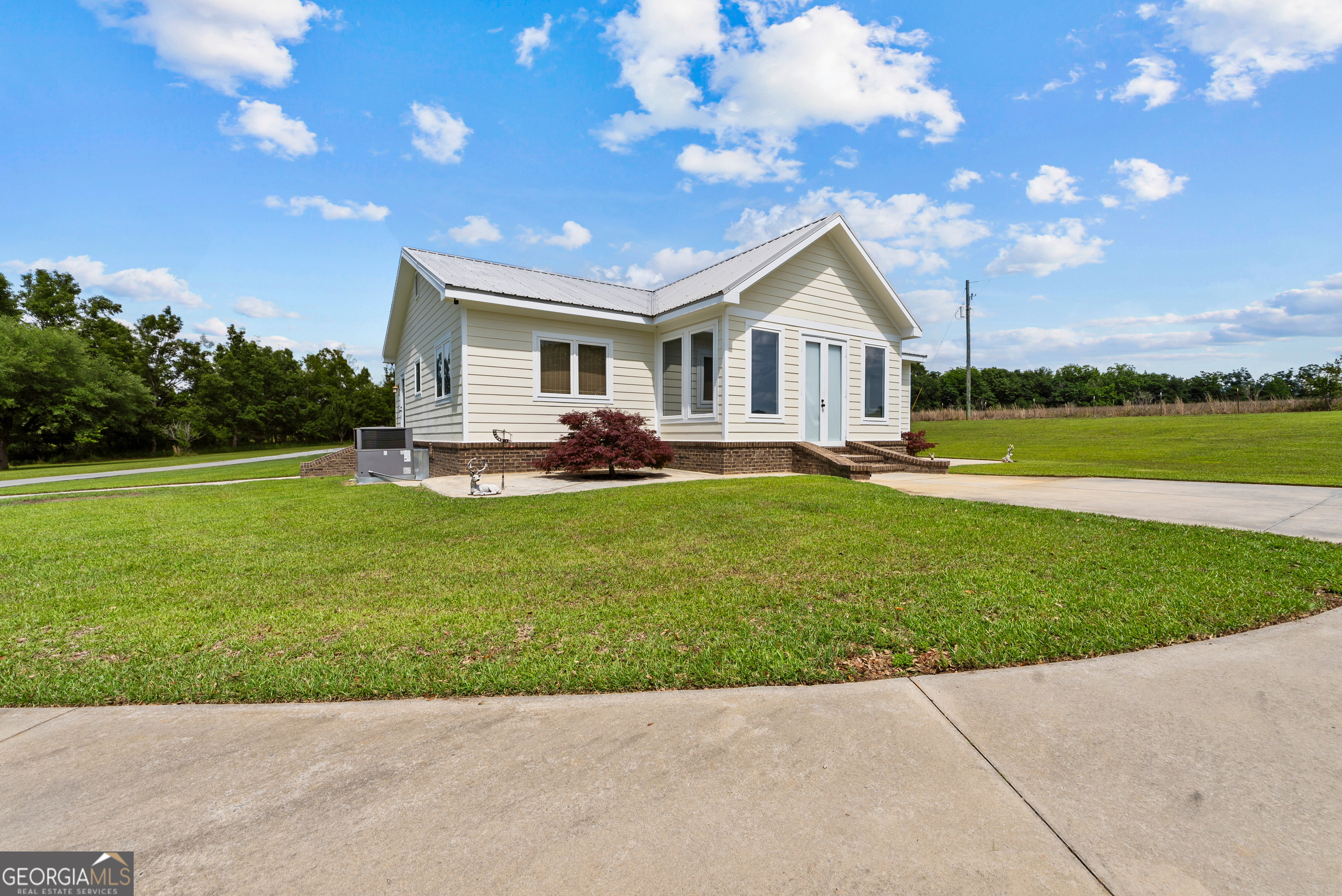 a front view of house with yard and green space