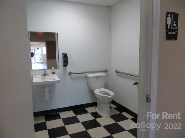 a bathroom with a sink a toilet and mirror