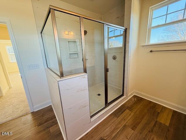 76 Alden Way Angier, NC 27501 - Photo 17 of 25 a bathroom with a glass door shower and a sink