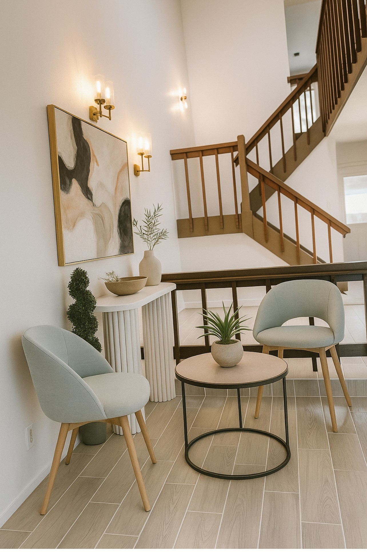 a dining room with furniture and a table