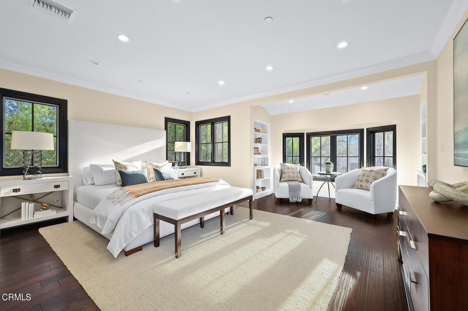 675 Elliott Drive Pasadena, CA 91106 - Photo 19 of 39 a spacious bedroom with a bed couch and large window