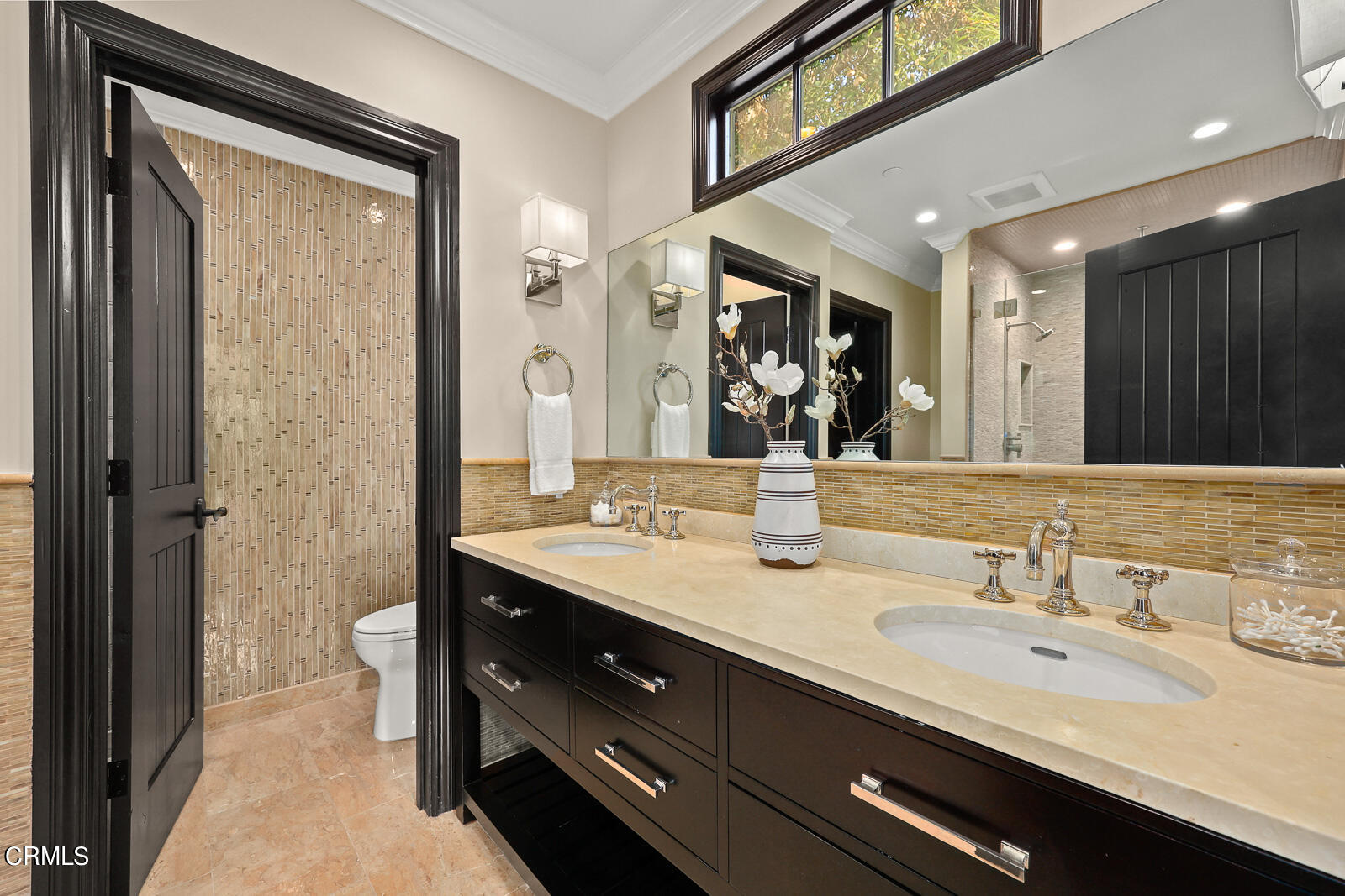 675 Elliott Drive Pasadena, CA 91106 - Photo 21 of 39 a spacious bathroom with a granite countertop sink a toilet a mirror and shower