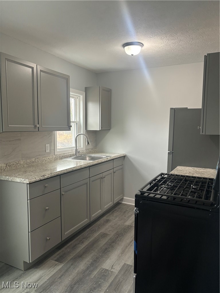 2525 Noble Road, Unit C3 Cleveland Heights, OH 44121 - Photo 3 of 11 Kitchen with sink, refrigerator, wood-type flooring, gray cabinets, and range