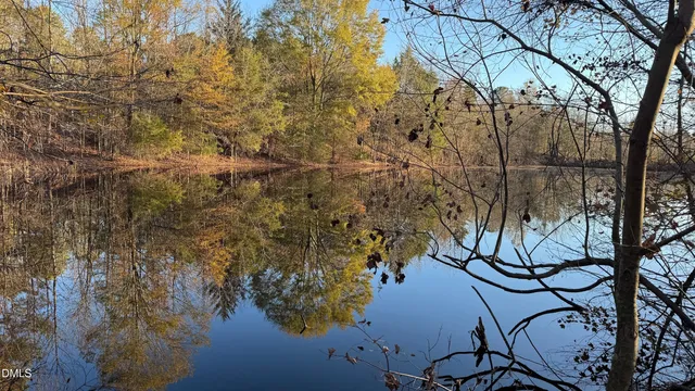 a view of lake with green space