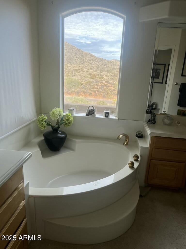11519 East Blue Wash Road Scottsdale, AZ 85262 - Photo 33 of 42 a bath tub sitting in a bathroom next to a window