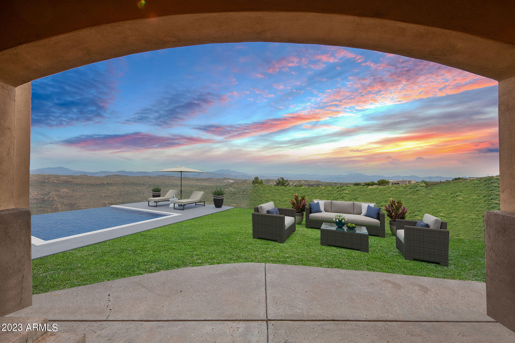11519 East Blue Wash Road Scottsdale, AZ 85262 - Photo 7 of 42 a view of a terrace with yard and mountain view in back
