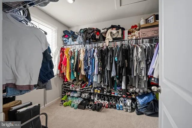 a view of walk in closet with clothes