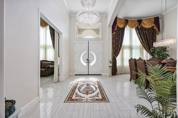 a view of a swimming pool and an outdoor space