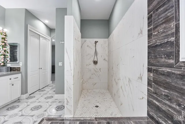 a view of a swimming pool and an outdoor space