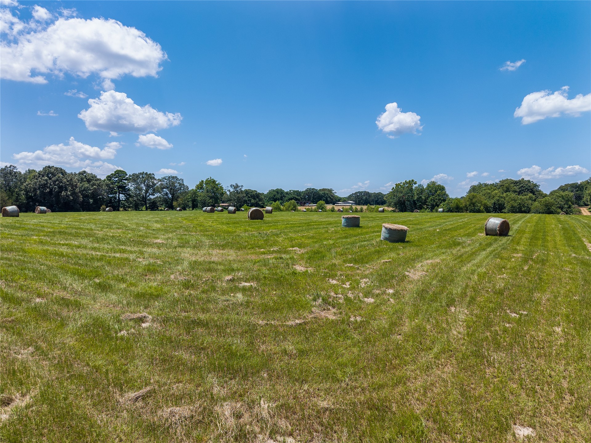 20 Red Hill Road Antlers, OK 74523 - Photo 17 of 17 Expansive green field featuring multiple round hay bales, bordered by a line of mature trees