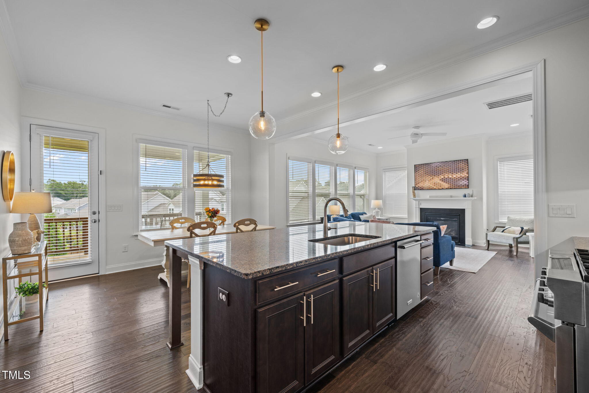 1606 Spring Overlook Lane Hillsborough, NC 27278 - Photo 13 of 56 a kitchen with lots of counter space a sink appliances and living room view