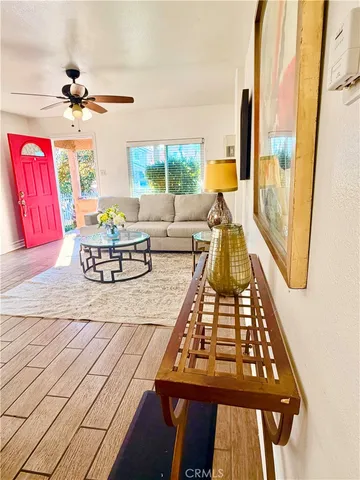 a living room with a couch and a table