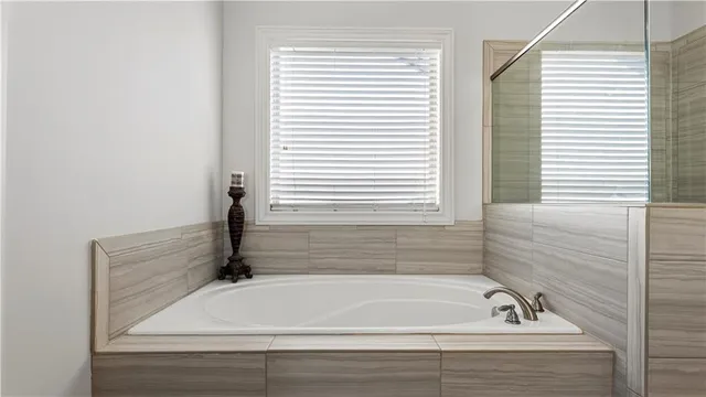 a bathroom with a tub a sink and a shower