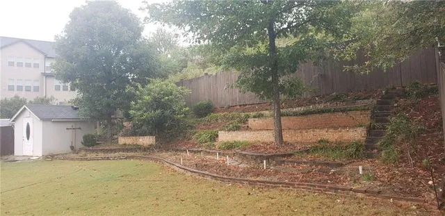 an aerial view of a swimming pool