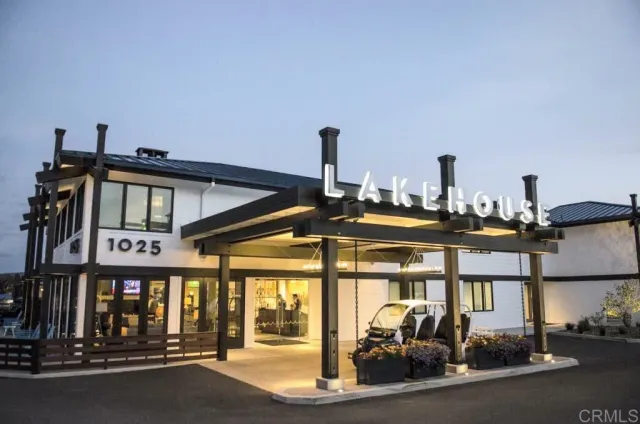 a front view of a building with street view