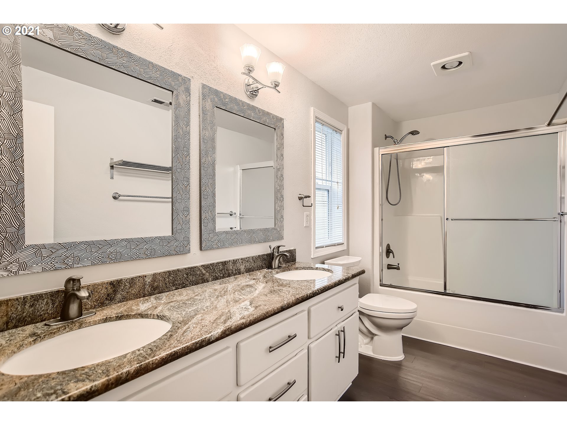 14540 Southeast Marci Way Clackamas, OR 97015 - Photo 20 of 32 a bathroom with a granite countertop sink and a mirror