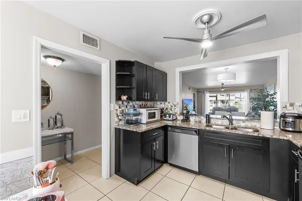 a kitchen with lots of counter top space
