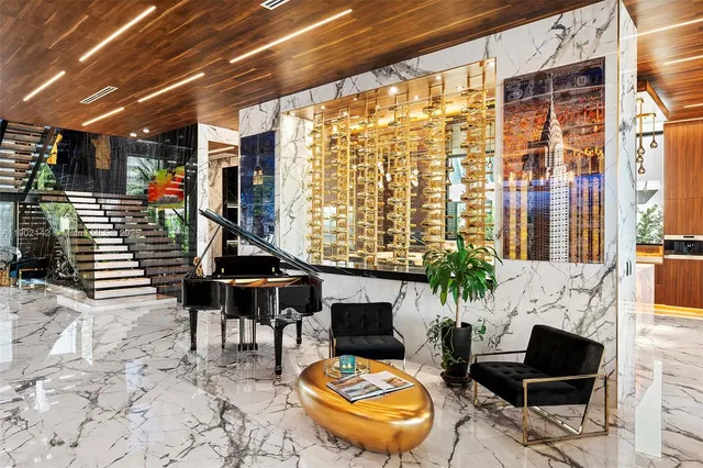 a living room with a table and a couch