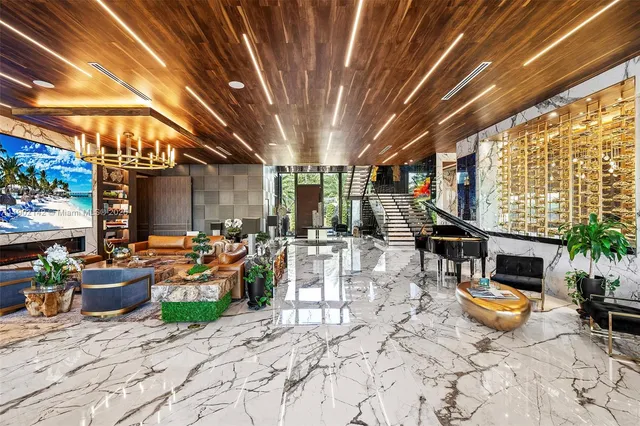 a living room with patio furniture