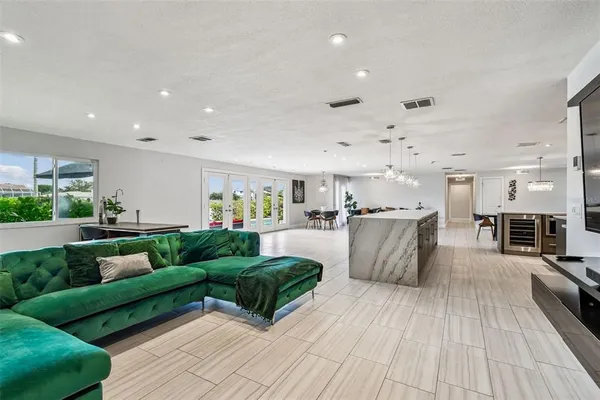 a view of a swimming pool with a garden