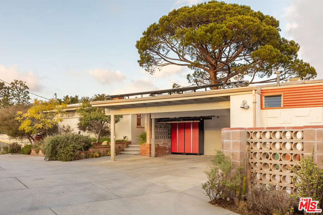 a view of a terrace with a trees
