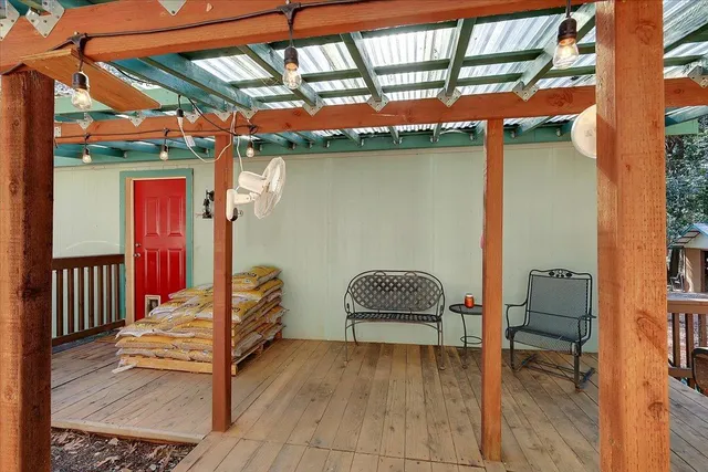 a backyard of a house with seating space