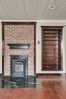a living room with a fireplace