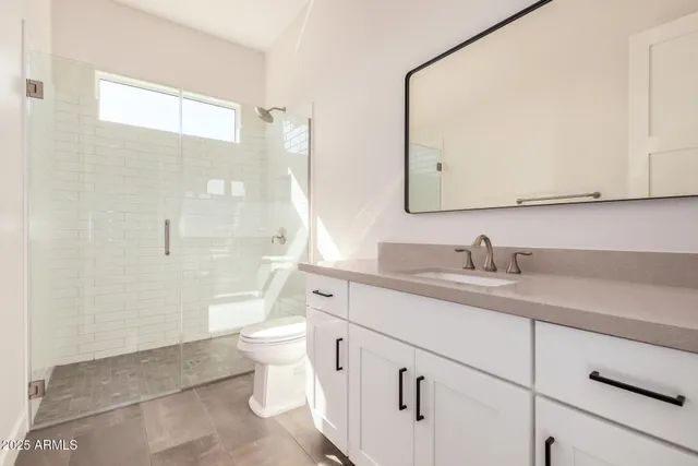 a bathroom with a sink a toilet and a mirror