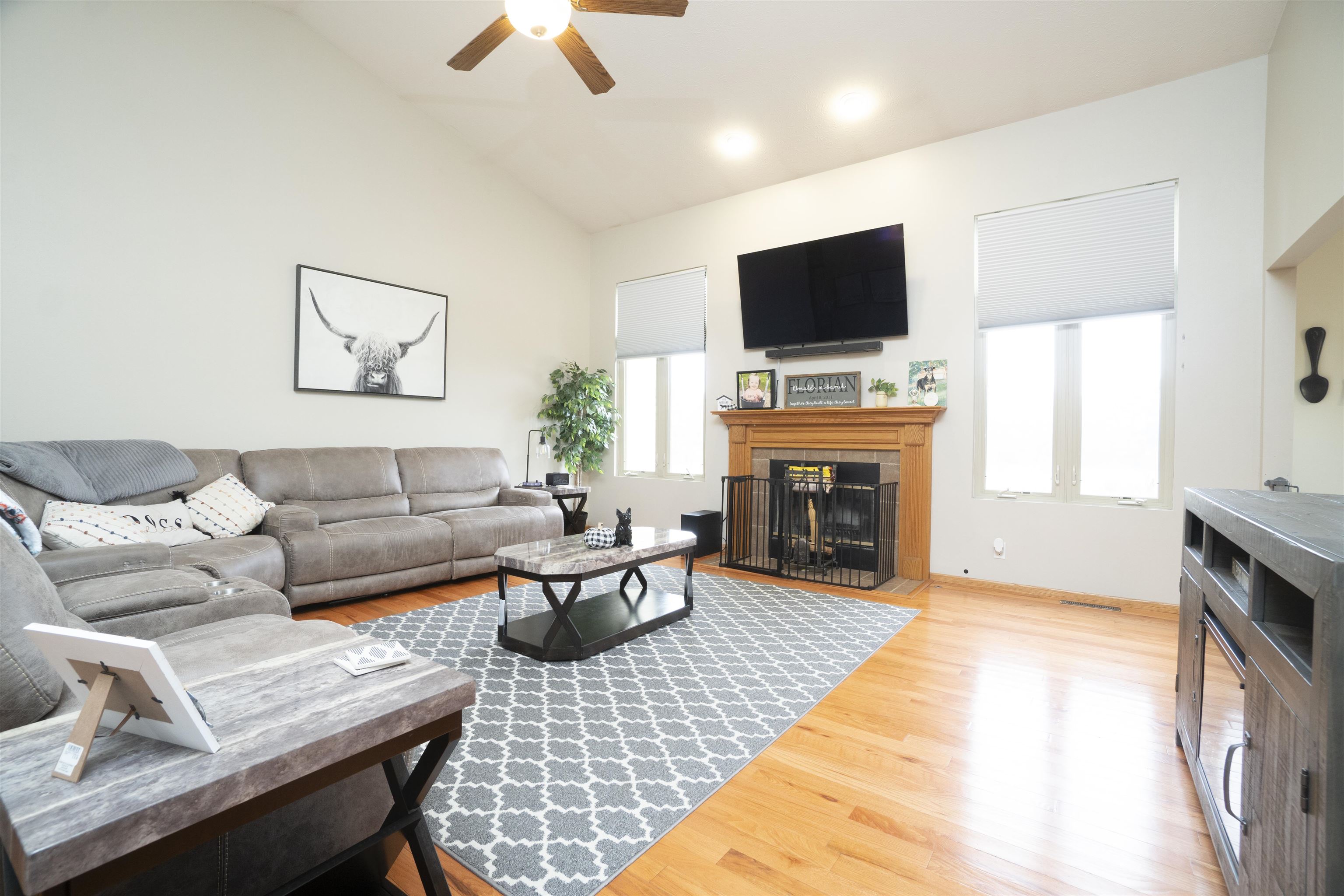 3271 North Silver Ridge Drive Oregon, IL 61061 - Photo 7 of 45 a living room with furniture a flat screen tv and a fireplace