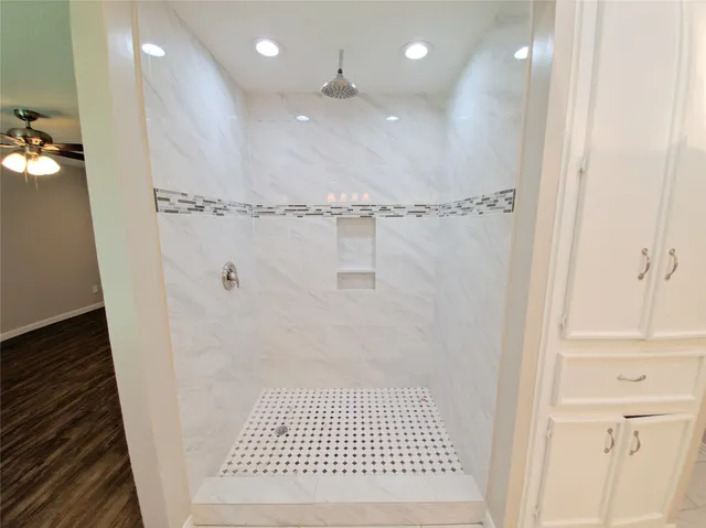 a bathroom with a shower