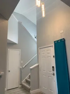 an empty room with a bathroom