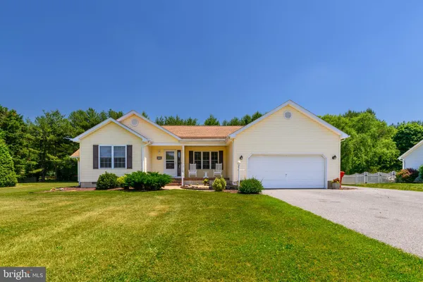 a front view of house with yard and green space