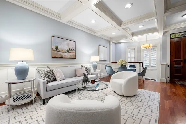 a living room with furniture and a rug