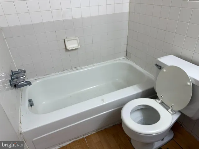 a bathroom with a toilet and a bathtub