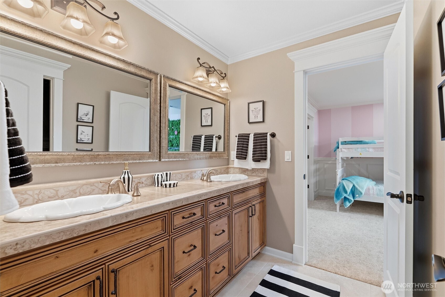 13232 84th Street Southeast Snohomish, WA 98290 - Photo 22 of 40 a spacious bathroom with a granite countertop sink and a mirror