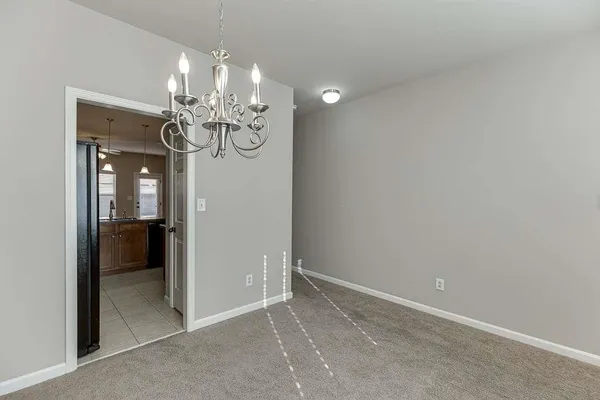 en view interior of a house and chandelier