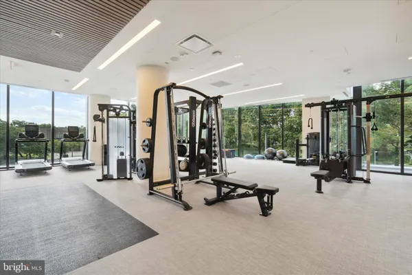 a view of a room with gym equipment