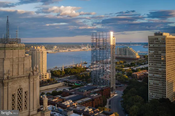 a view of a city with tall buildings