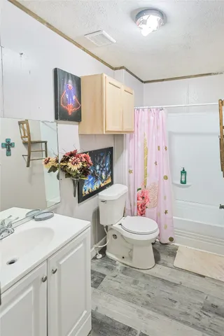 a bathroom with a sink mirror vanity and toilet