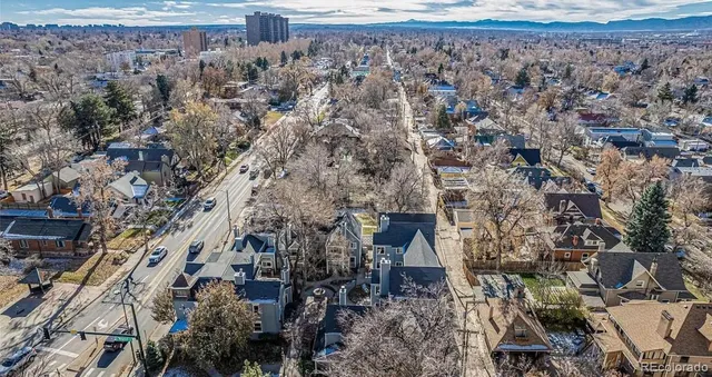 a city view with tall buildings