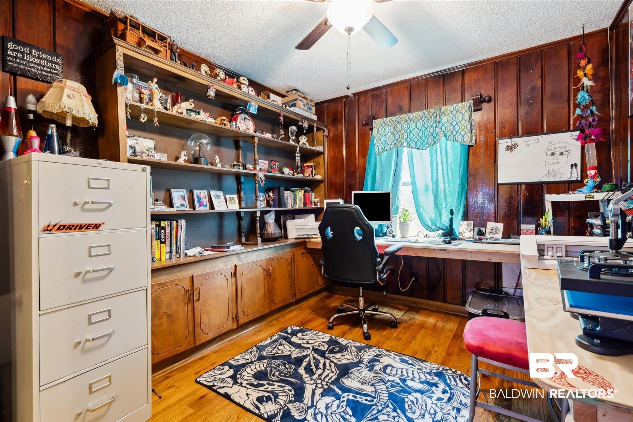 4851 Lesure Road Theodore, AL 36582 - Photo 16 of 21 Office space with light hardwood / wood-style floors, a textured ceiling, and ceiling fan