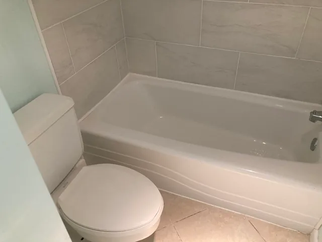 a bathroom with a toilet and a bathtub