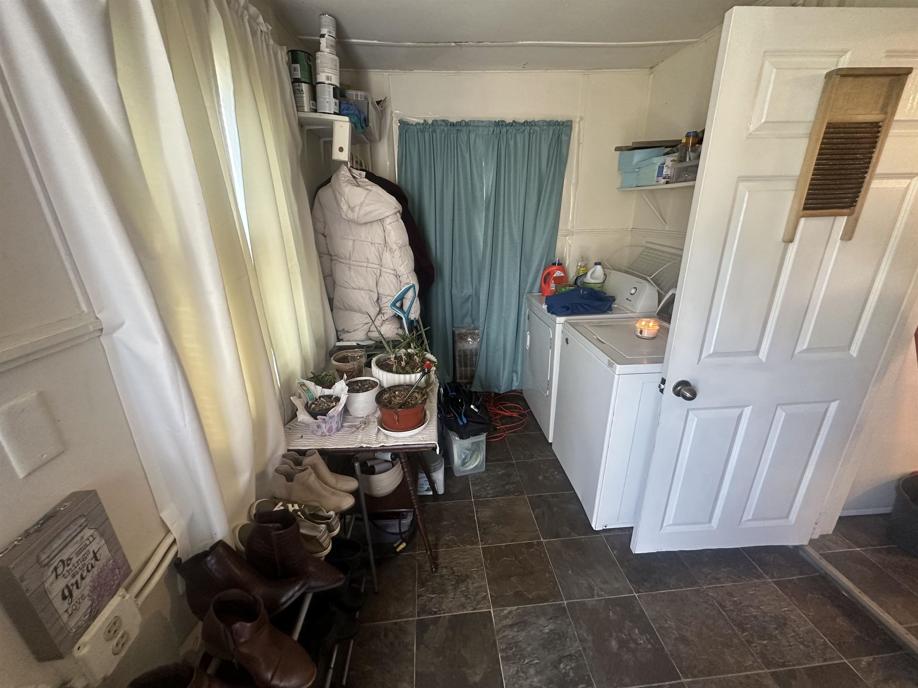 3512 Belknap Street Superior, WI 54880 - Photo 24 of 24 Laundry area with separate washer and dryer and dark stone finish floors