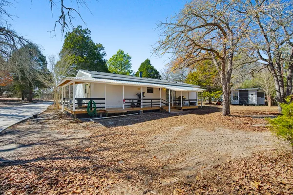 a tree in front of a white house